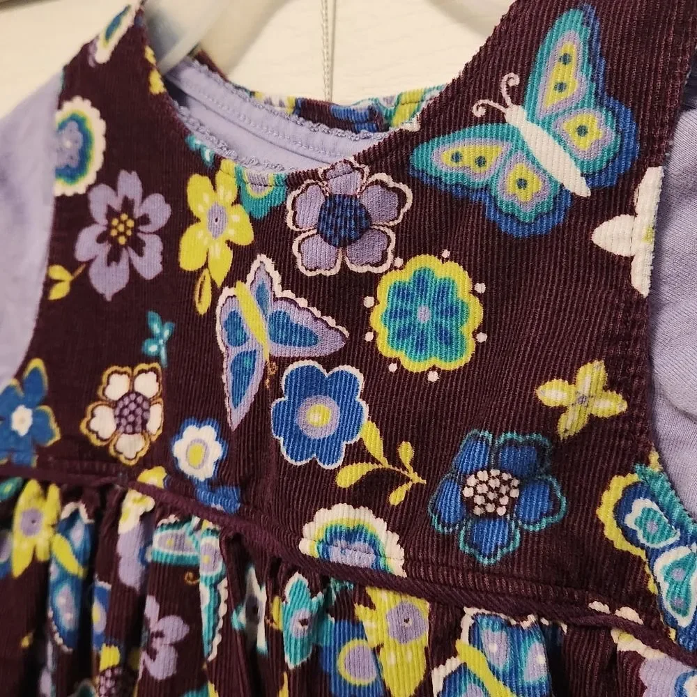 Vintage Osh Gosh 2 Piece Floral Purple Courduroy Kids Dress Size 12 months